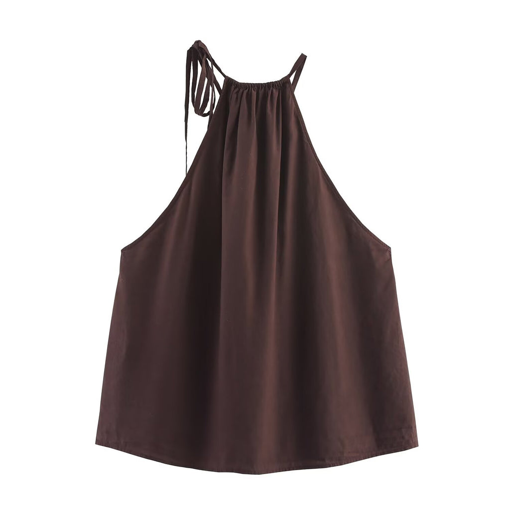 Elisa Hanging neck collar hanging top+cropped pants set