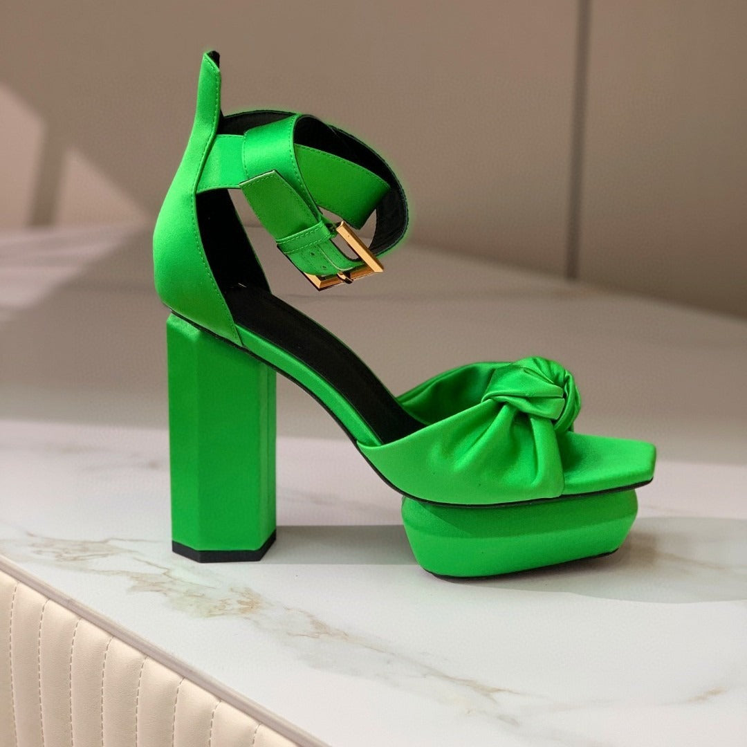 High heels thick heels regular silk water platform sandals square toe buckle strap exposed toe sandals