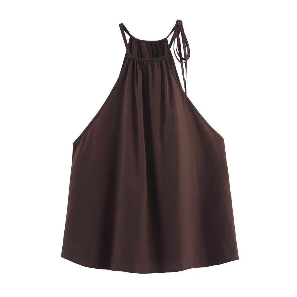 Elisa Hanging neck collar hanging top+cropped pants set
