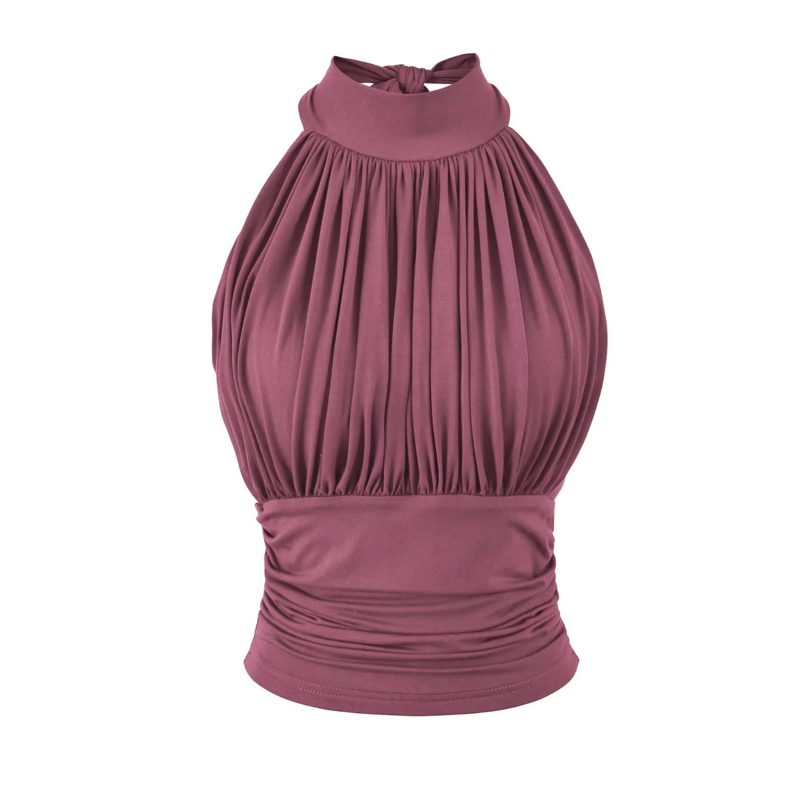 Amara Pleated Halter Neck Top with Ruched Waist with chest cushion