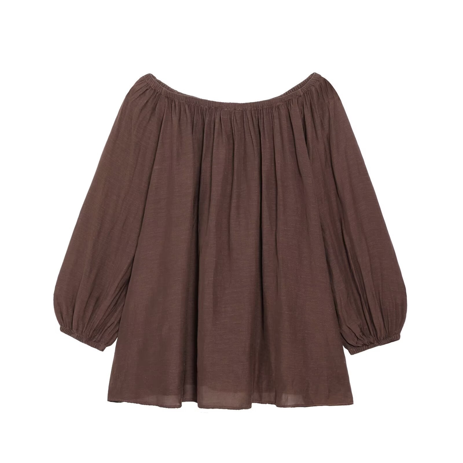 "Sahara "Espresso Off the Shoulder Bardot Balloon Sleeve Two-Piece Set