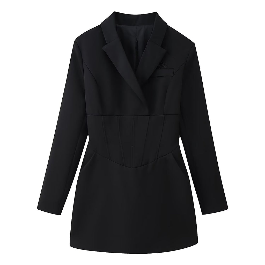 Fishbone waist cinching lace up suit style dress
