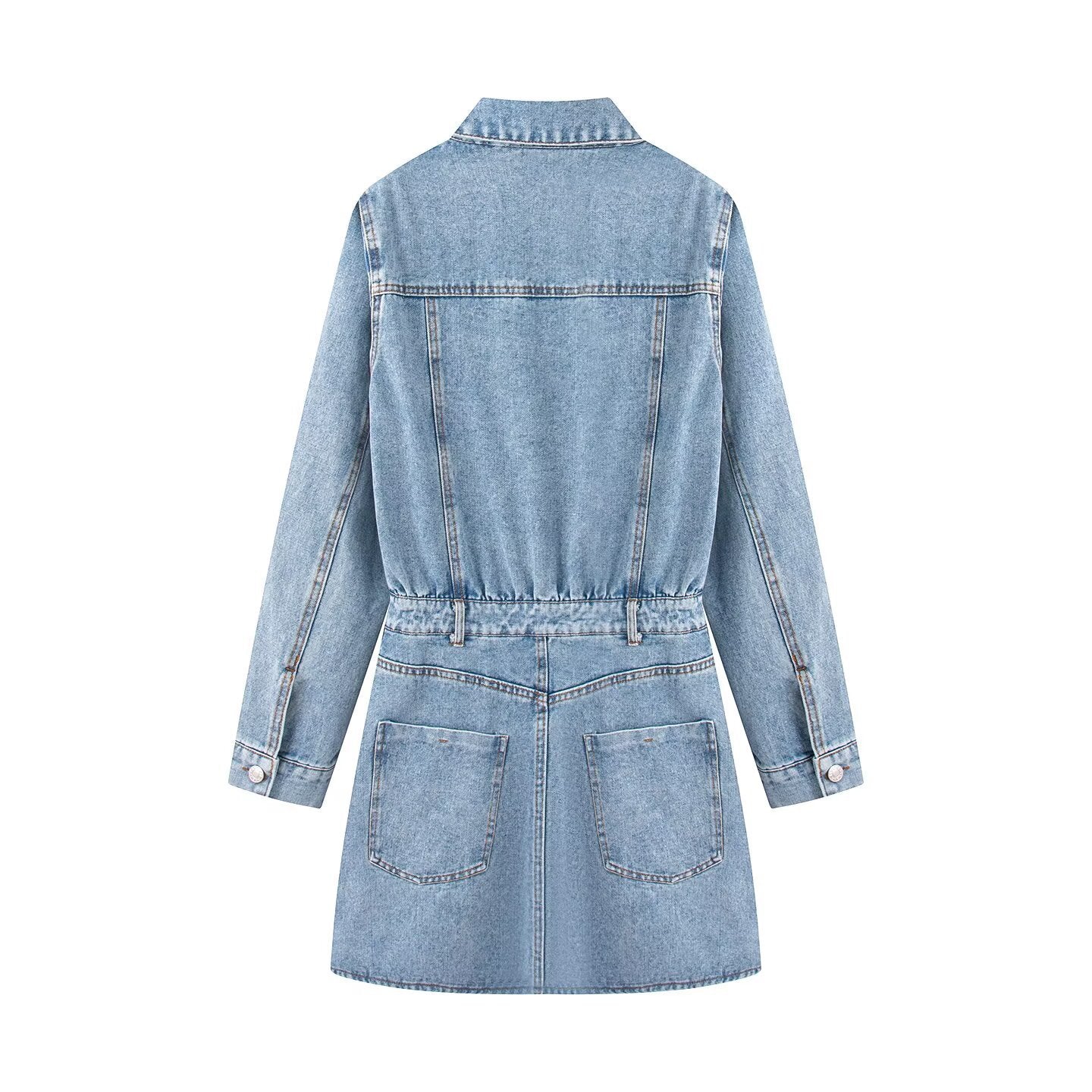Street long sleeved lapel denim short dress