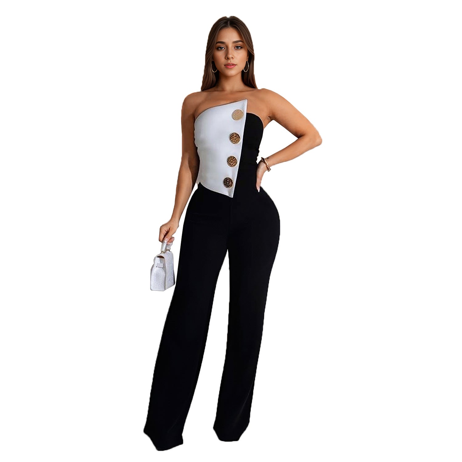 Fashion Women's Sleeveless Buttoned Jumpsuit Long Pants