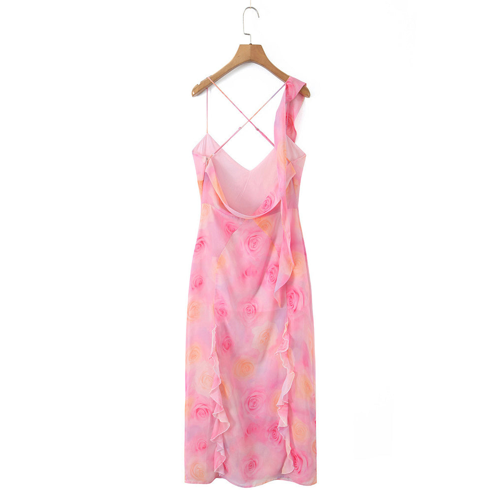 Romantic ruffled irregular floor length skirt