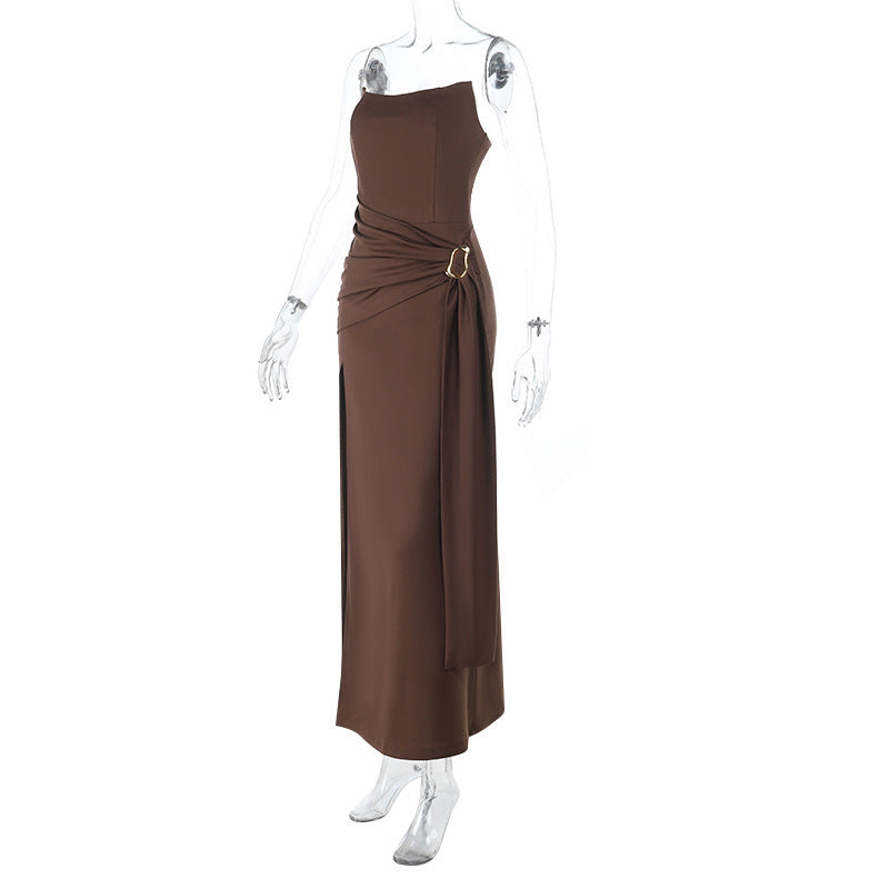 Emilie high Slit Ribbon Boned Strapless Dress