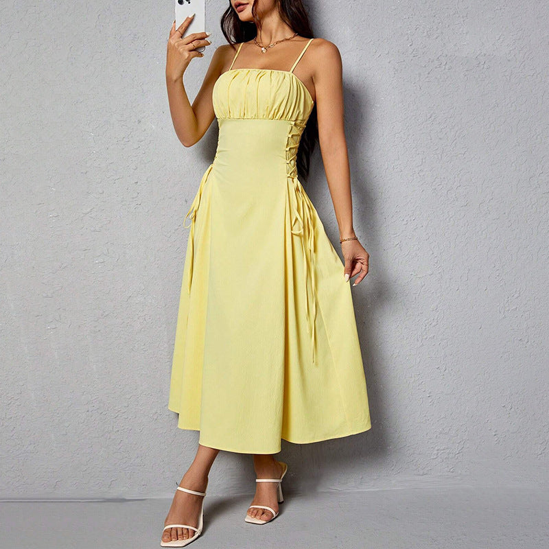 Sexy Sleeveless Strap Dress with Belted Waist, Pure Color, Bodycon Silhouette Casual Wear