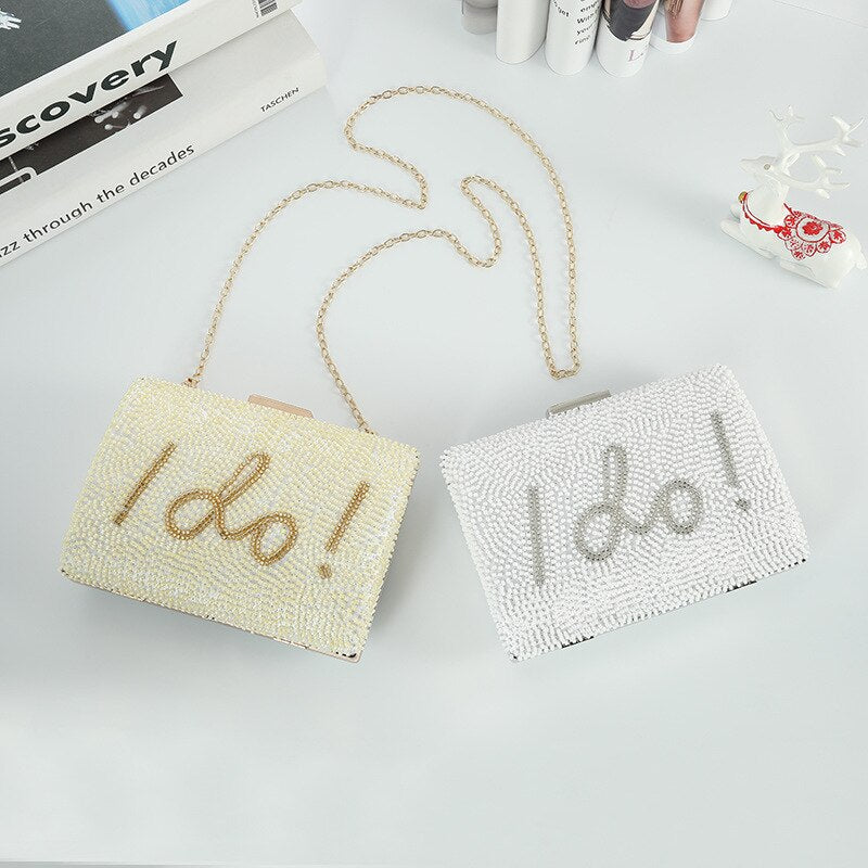 Tiya Wedding White Clutch I Do Letter Evening Bag