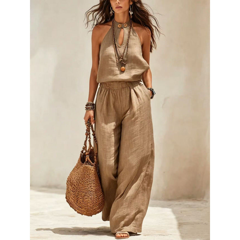 Mathilda Sleeveless Halter Neck Wide Leg Jumpsuit