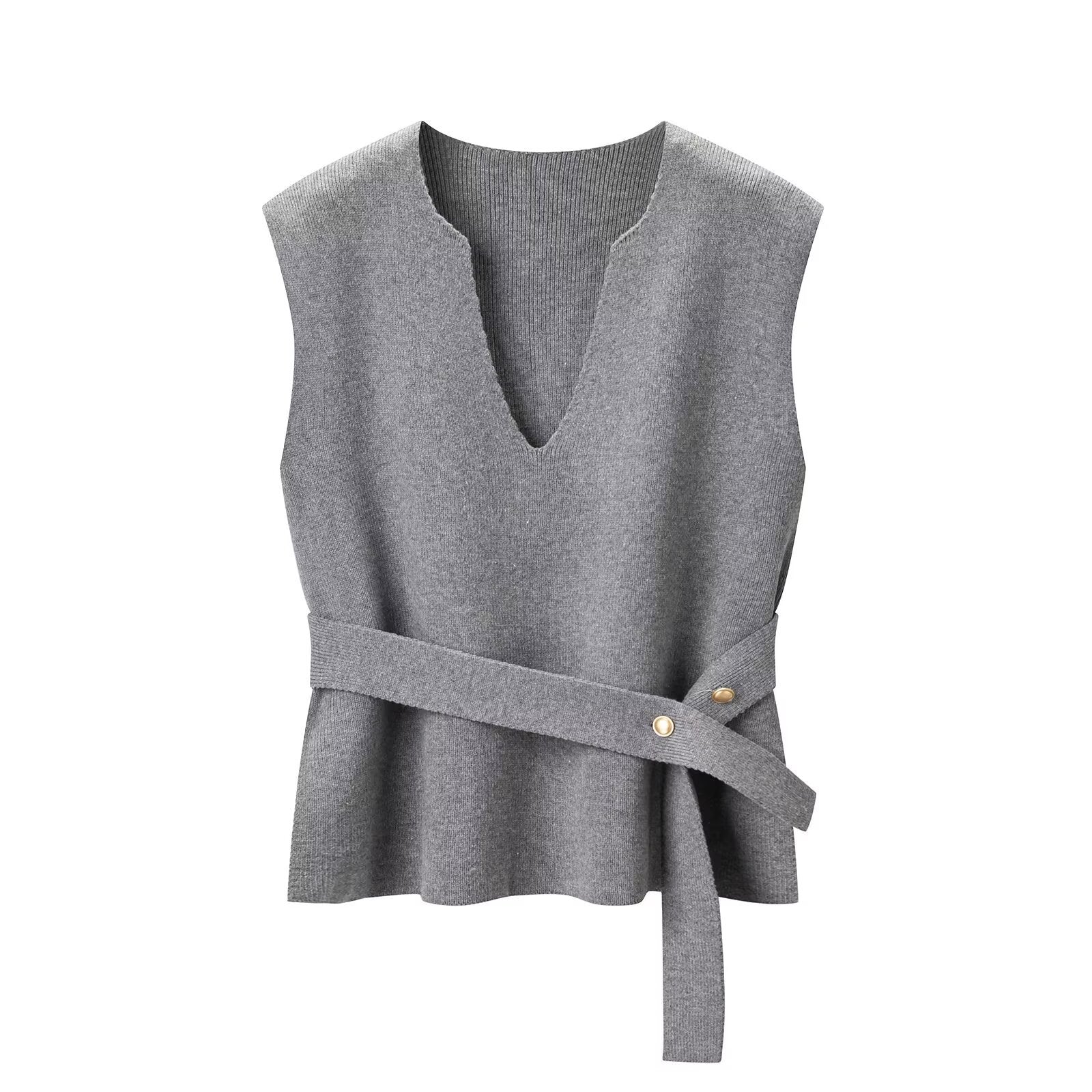 Knitted sleeveless vest with waistband decoration