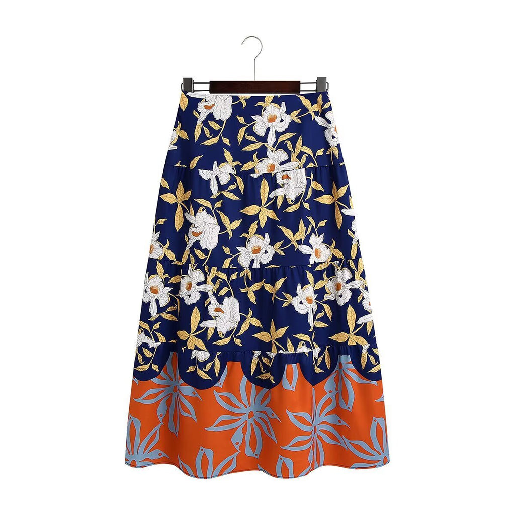 Navy Floral Long-Sleeve Crop & Tiered Midi Set