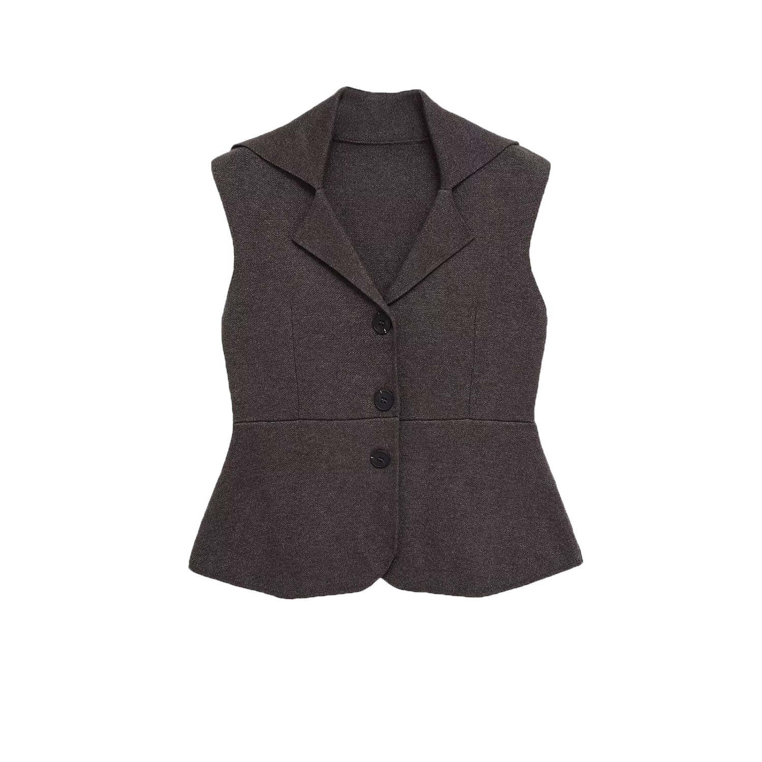 Style Solid Color Sleeveless Turn-down Collar Knit Vest