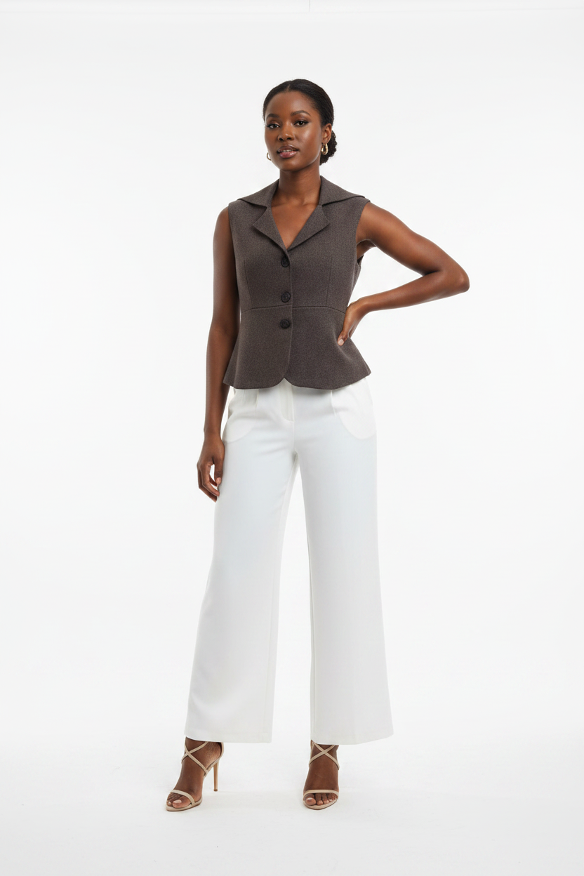 Alice Sleeveless Turn-down Collar Knit Vest