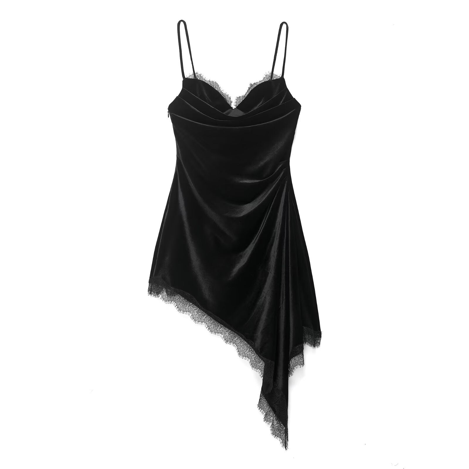 Style New Women's Fashion Asymmetric Lace Velvet Dress