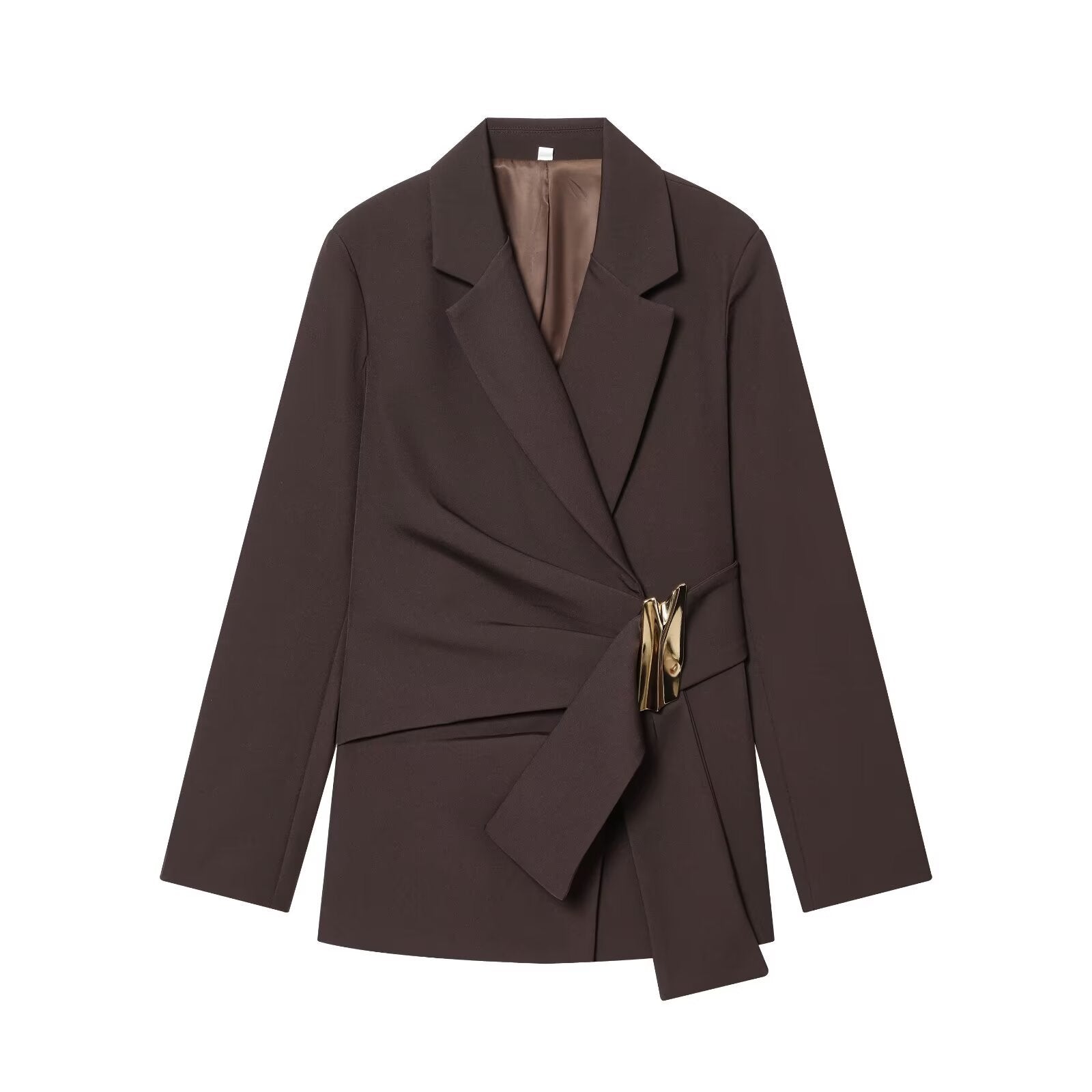 Buckle embellished suit jacket+straight leg pants set