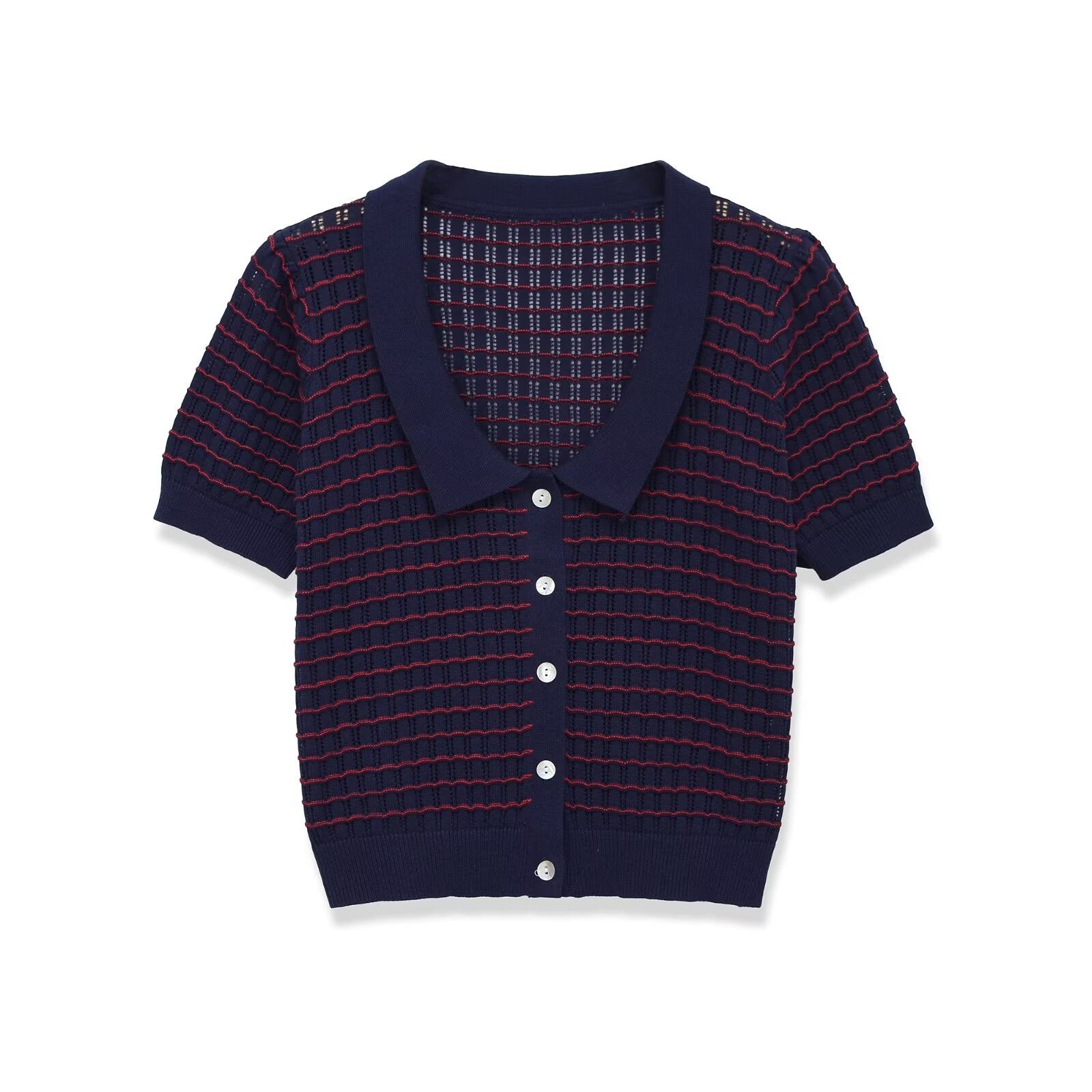 Short Sleeve Round Collar Knit Top