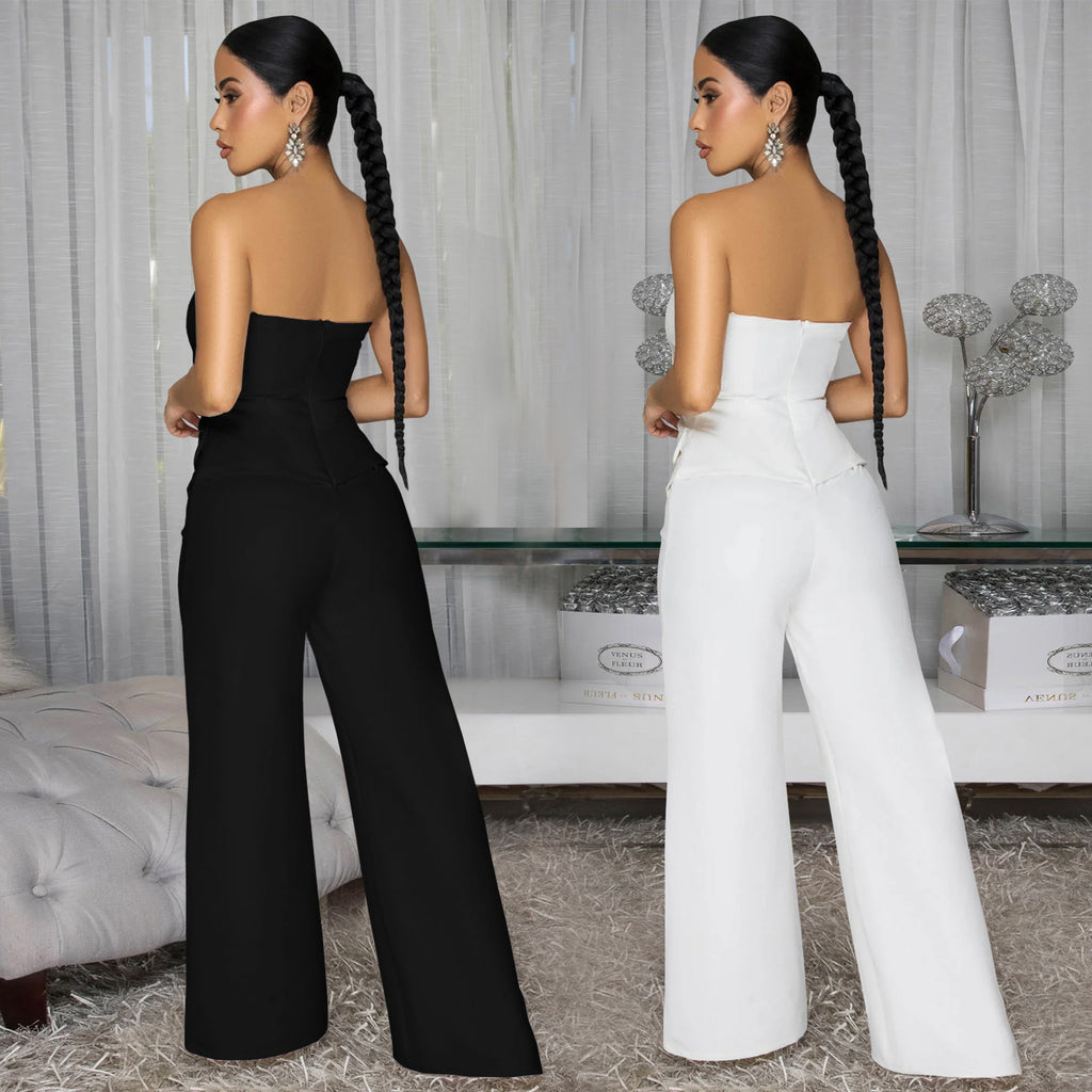 Fashion Women's Sexy Strapless Backless Casual Wide-Leg Jumpsuit