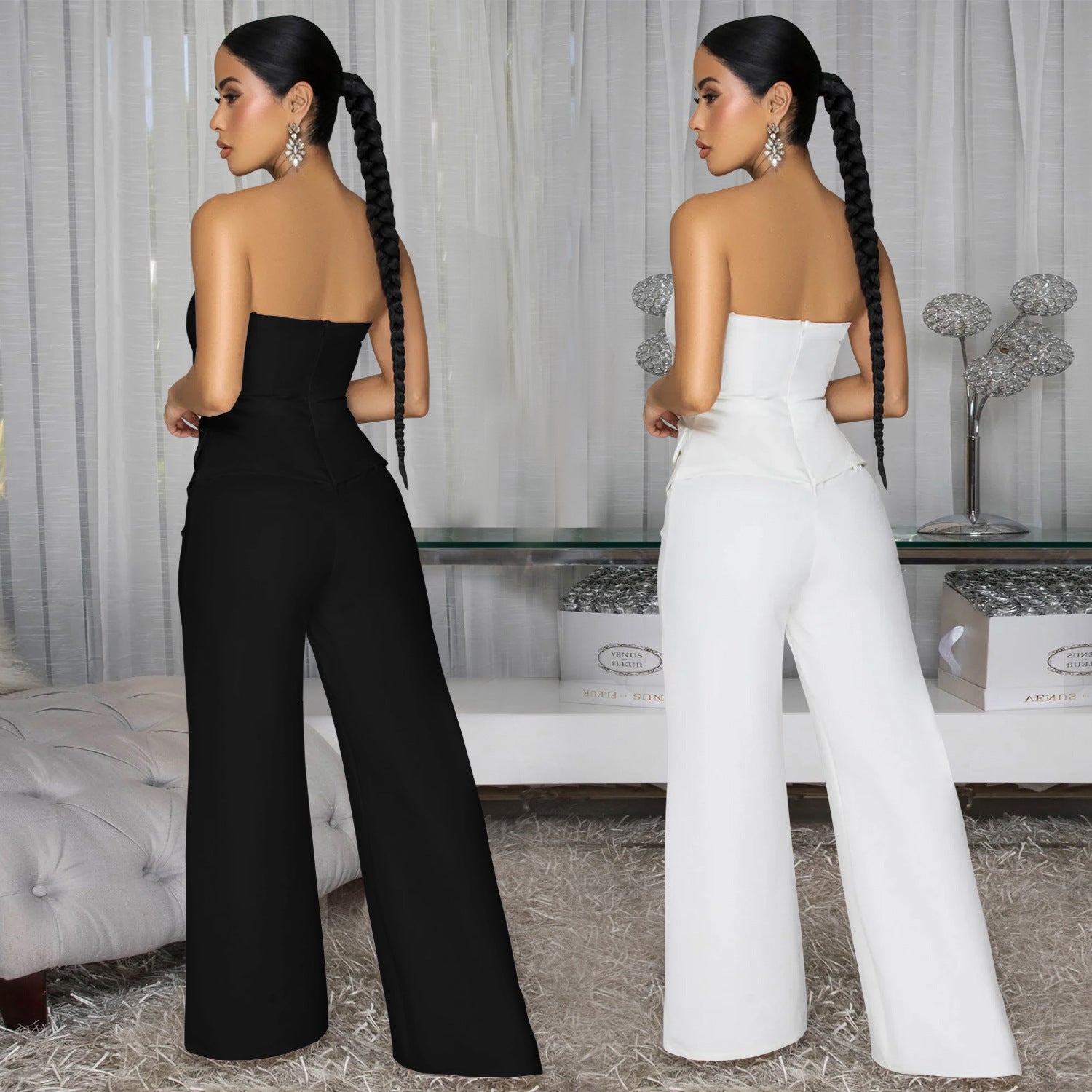 Fashion Women's Sexy Strapless Backless Casual Wide-Leg Jumpsuit