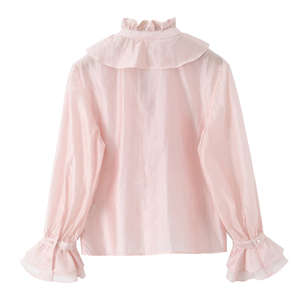 Candi Cascading Frill  blouse in Rose