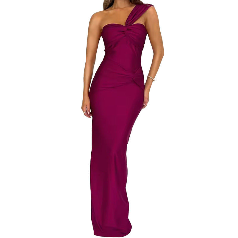 Sexy Elegant Strapless Solid Color Panel Fitted Bodycon Long Dress