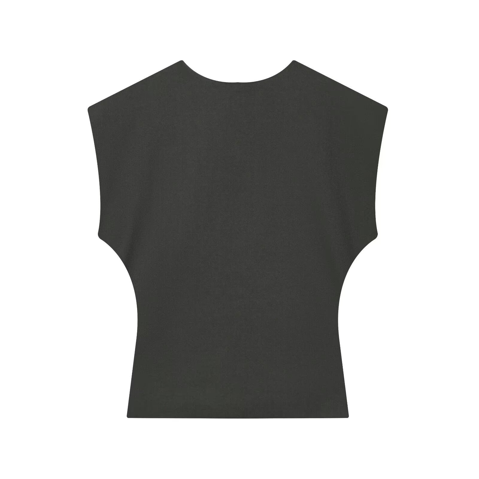 Style Women's V-Neck Wide Sleeve Fine Stripe Vest with High Waist Plea