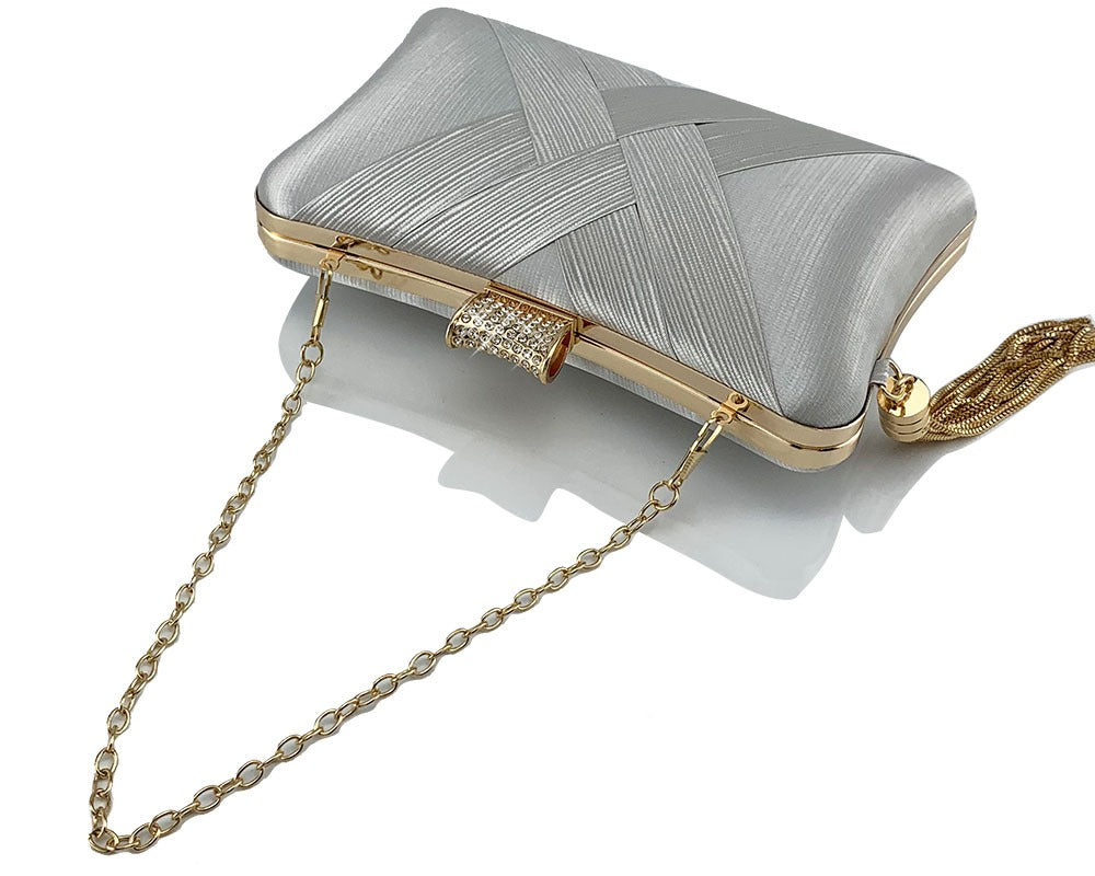 Tina Tassel metal woven diamond buckle evening handbag shoulder bag