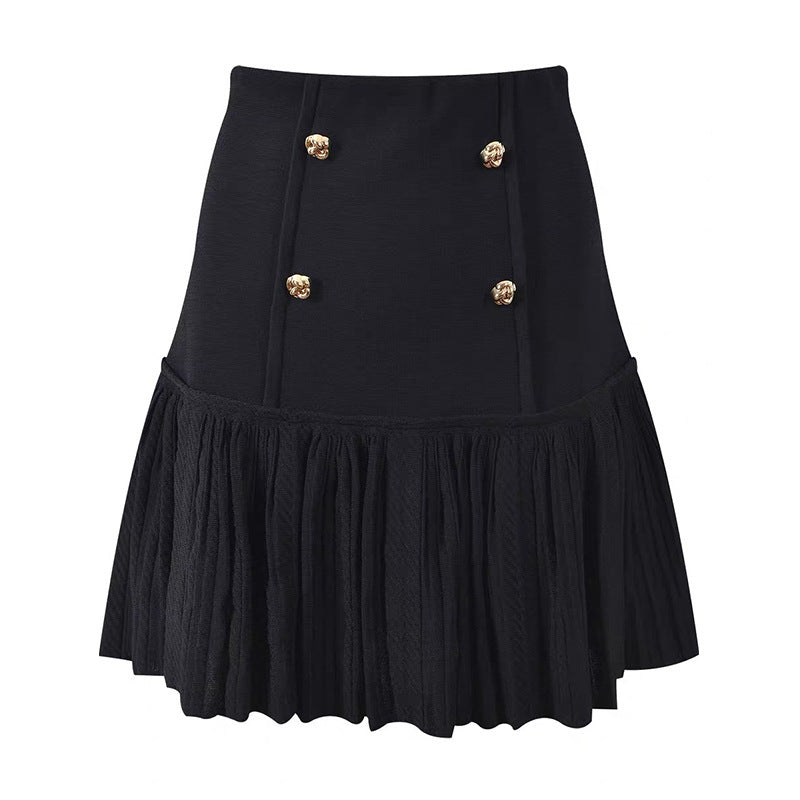 Chic Rose Gold Buckle Loose Noble Lady Style Vest Top + Skirt Set