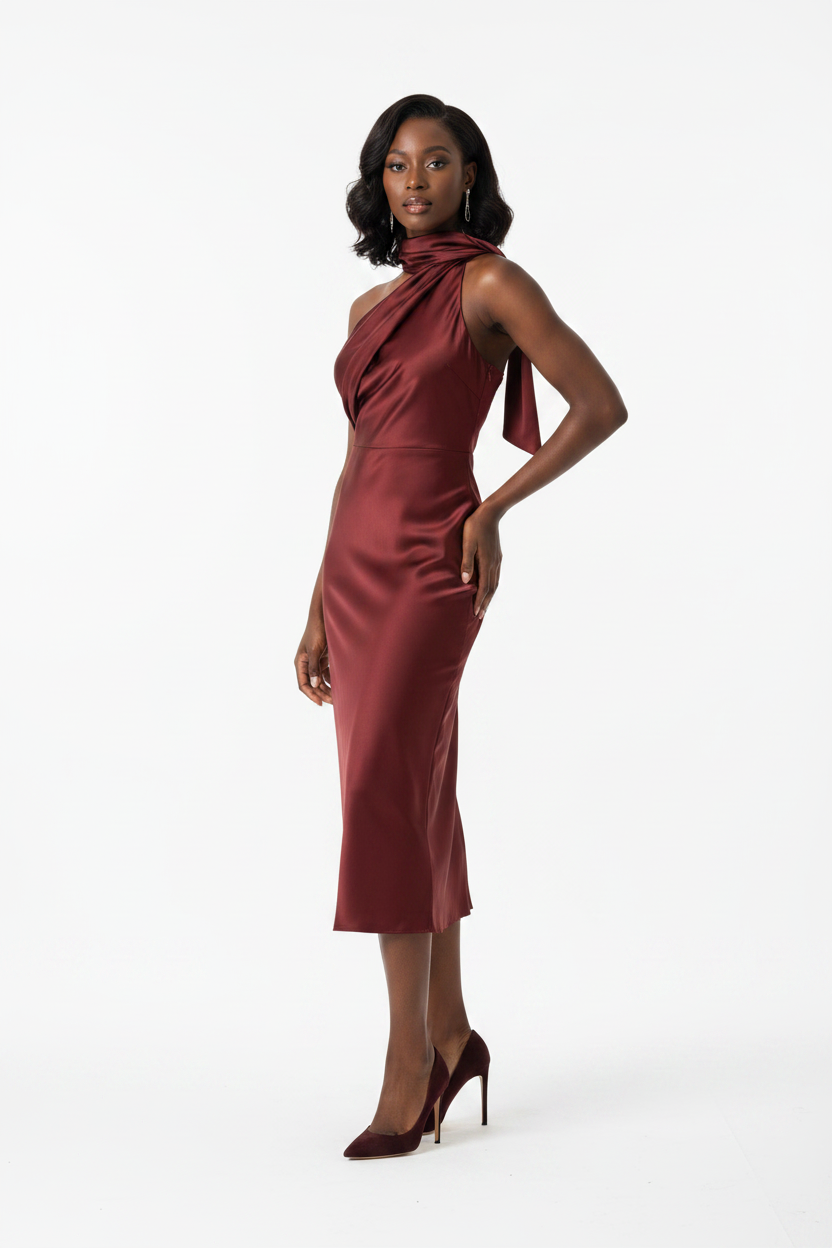 Linda Asymmetric scarf style MIDI dress