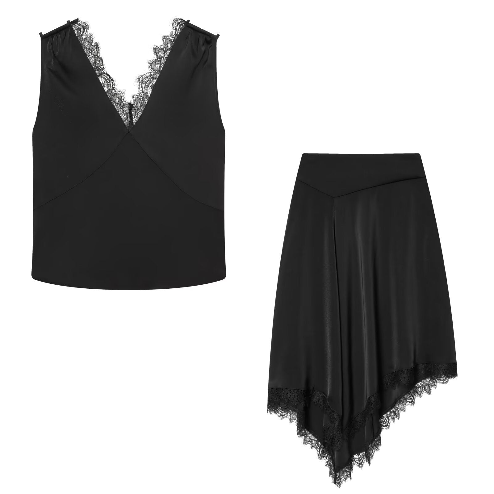 Lace top+asymmetrical skirt women's clothing
