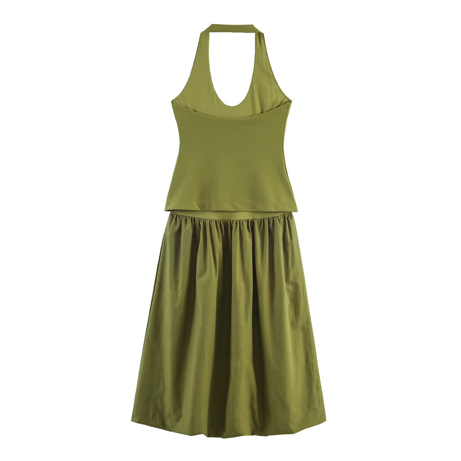 Sage Green Halter Midi Dress with Balloon Hem