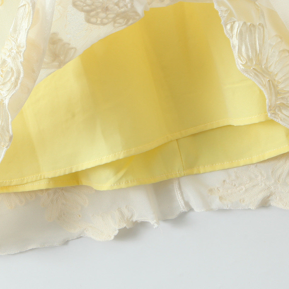 The "Aurelia "Sun-Kissed Petal Bustier Gown in Pale Lemon/Yellow