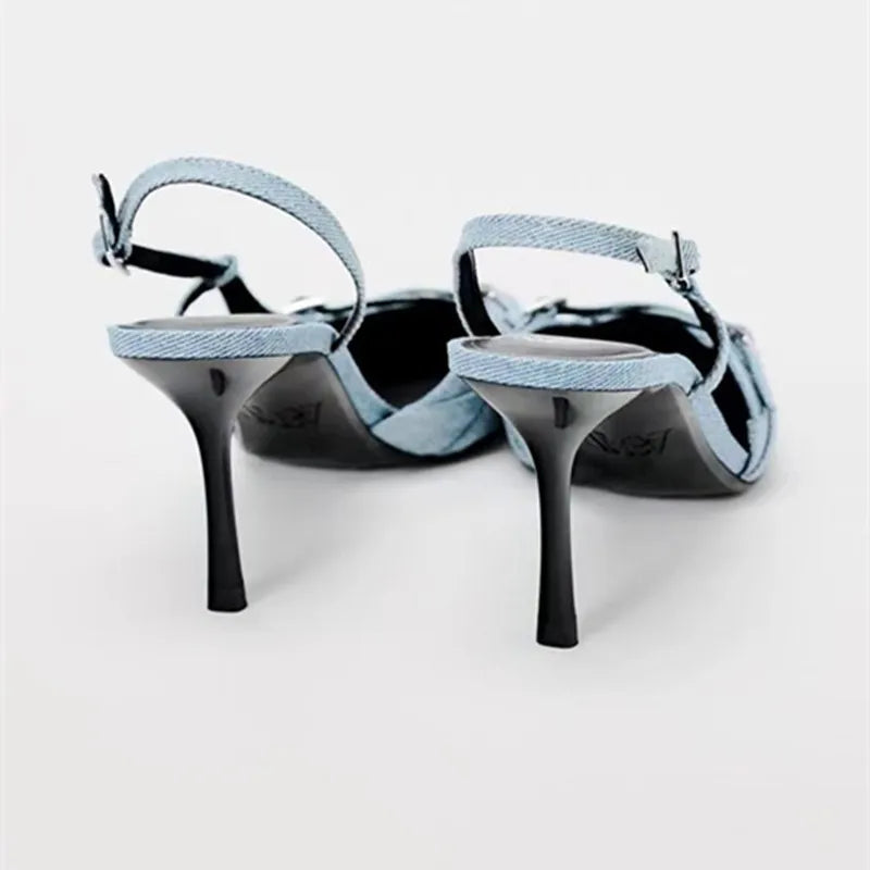 Denim shallow strap hollow toe sexy high-heeled fashion sandals