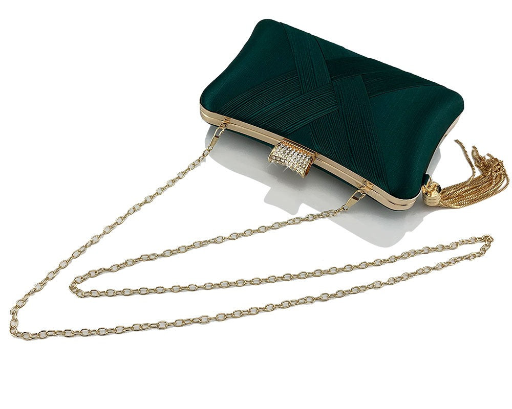 Tina Tassel metal woven diamond buckle evening handbag shoulder bag