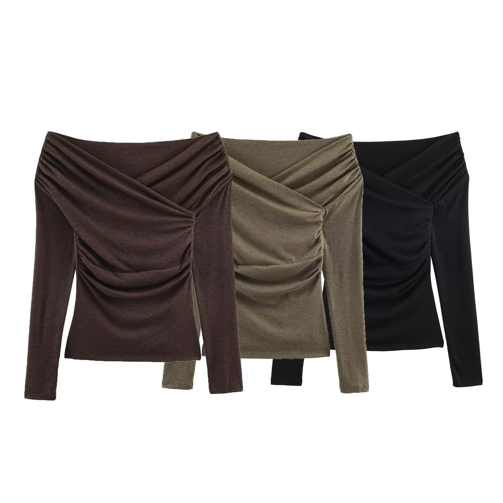 Double pleated collar pleated top for women's clothing