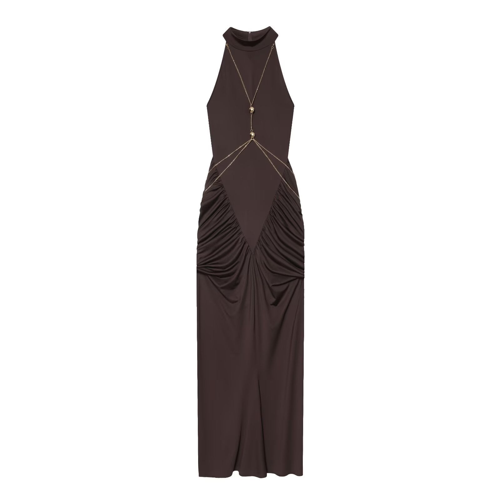 Chain decoration hanging neck collar dress