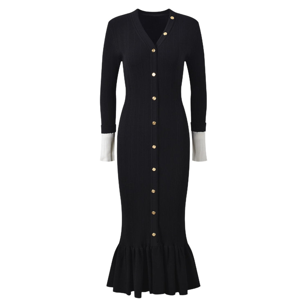 Nella Long Sleeve V-Neck Fish Tail Dress