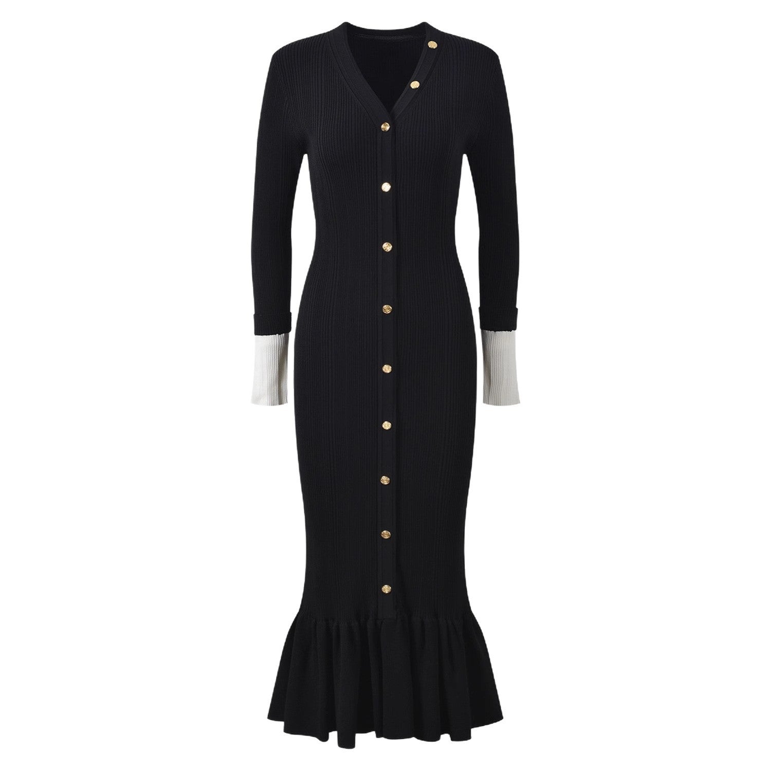 Nella Long Sleeve V-Neck Fish Tail Dress