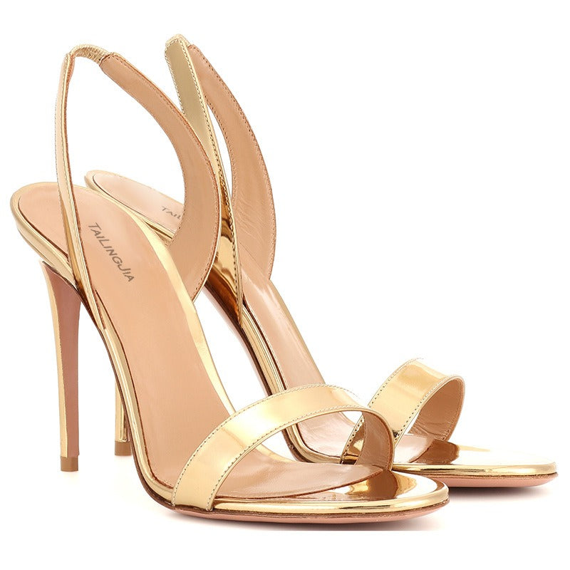 Tina  gold black open toed high heeled sandals