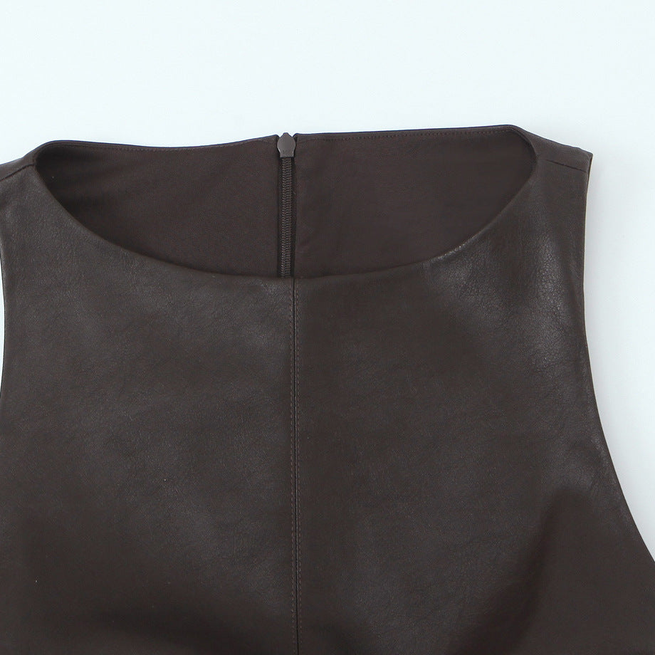 Leather effect jumpsuit style puffy dress