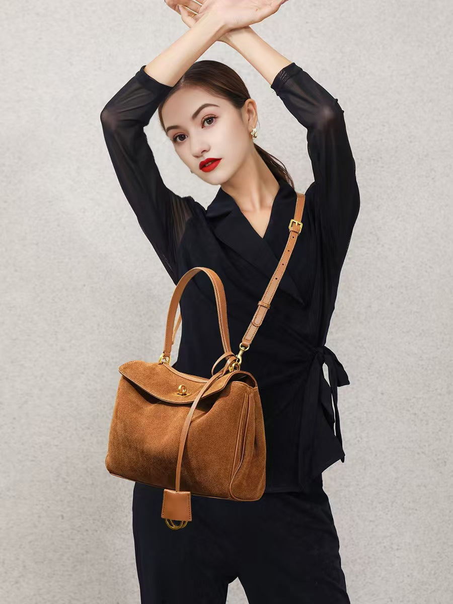 Vintage. Suede Matte Tote Bag, Elegant Shoulder Crossbody Bag .