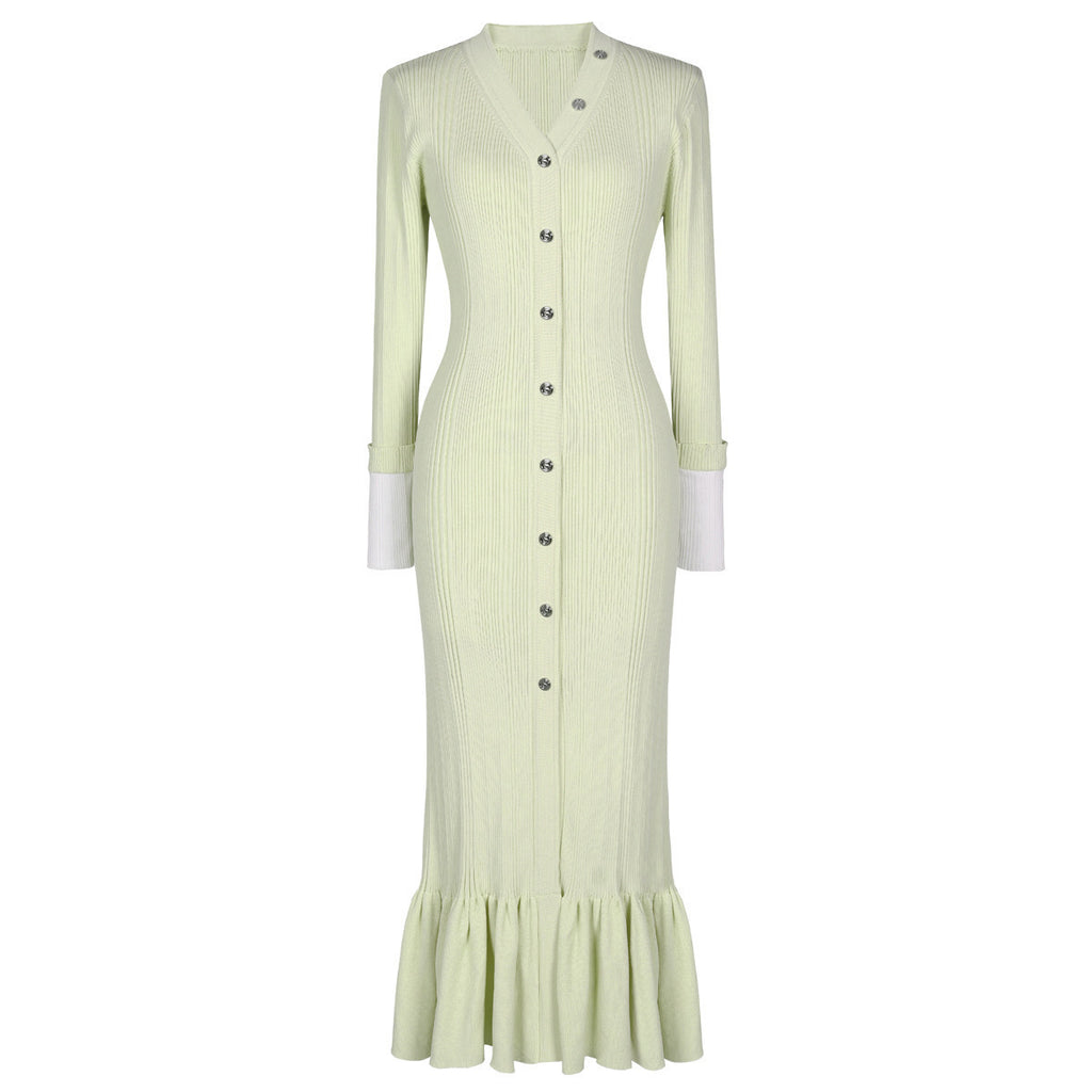 Nella Long Sleeve V-Neck Fish Tail Dress
