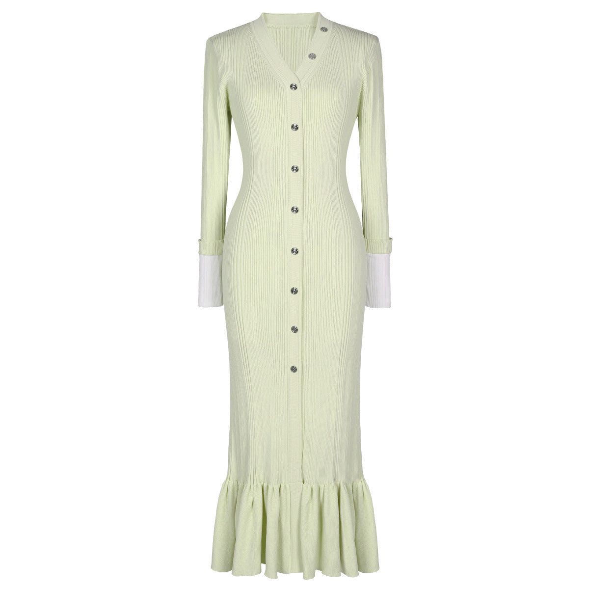 Nella Long Sleeve V-Neck Fish Tail Dress