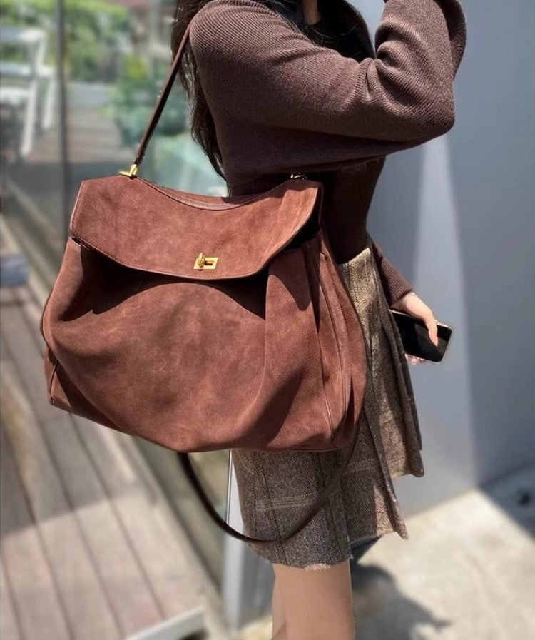 Vintage. Suede Matte Tote Bag, Elegant Shoulder Crossbody Bag .