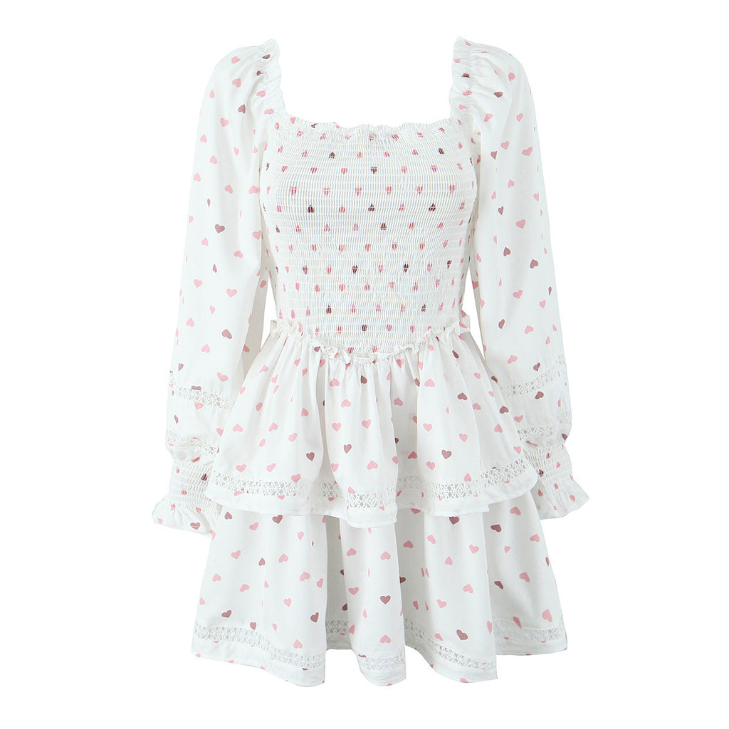 Elastic heart printed dress