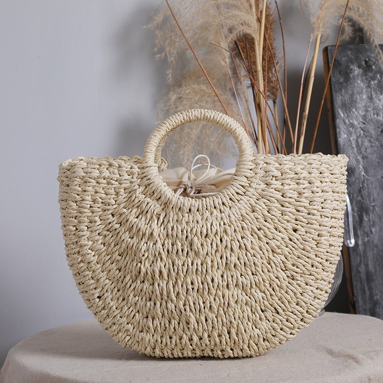 Amelia handmade woven straw beach tote bag