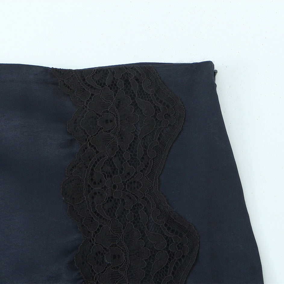 Splicing lace satin texture mini skirt
