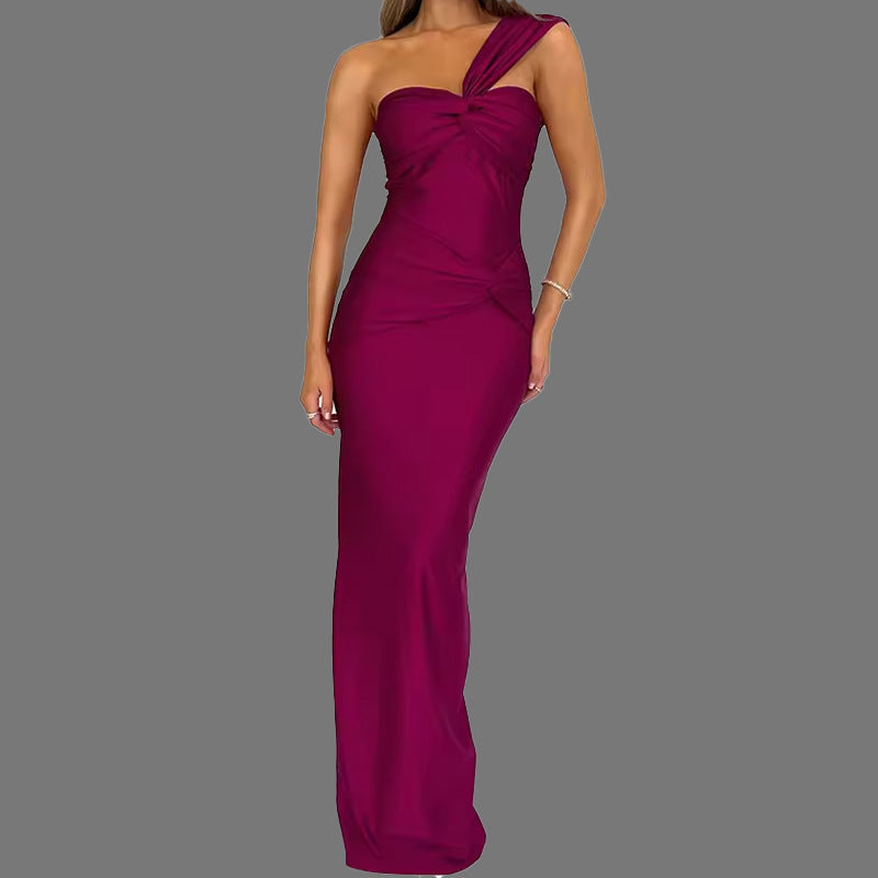 Sexy Elegant Strapless Solid Color Panel Fitted Bodycon Long Dress