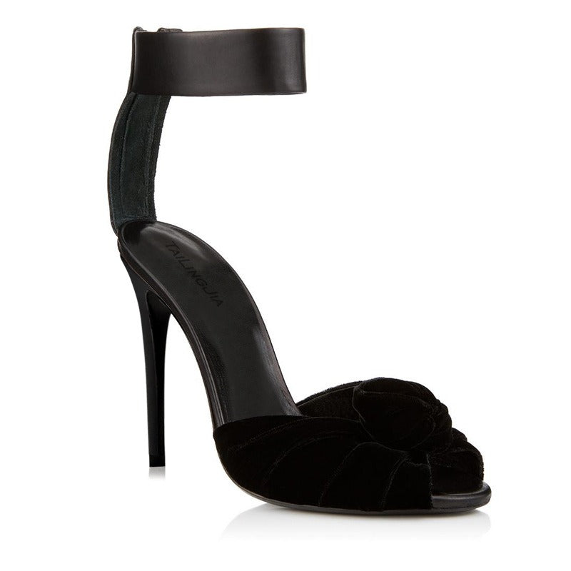 Velvet Knotted High Heels Sandals,