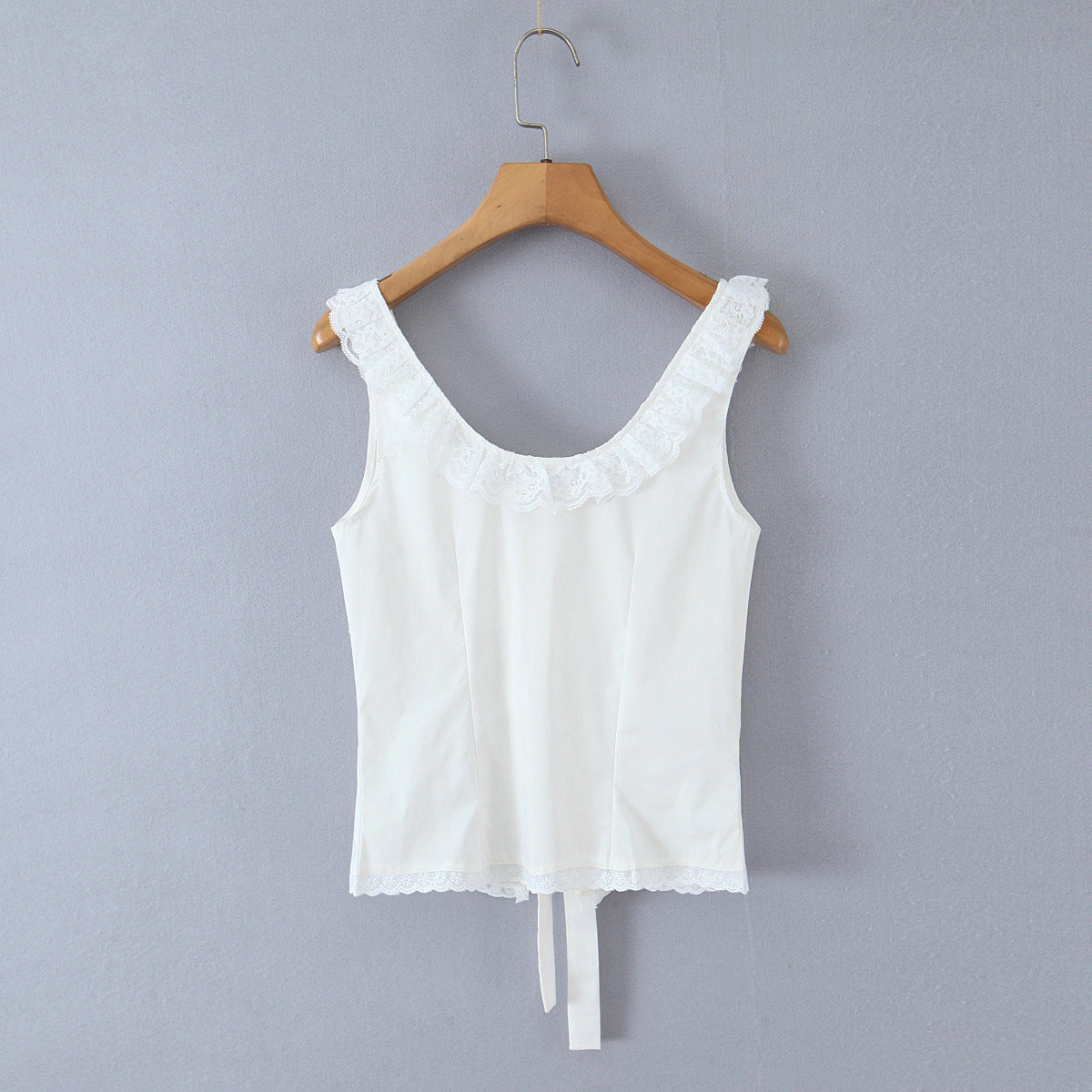 Spicy girl lace patchwork bow tie top