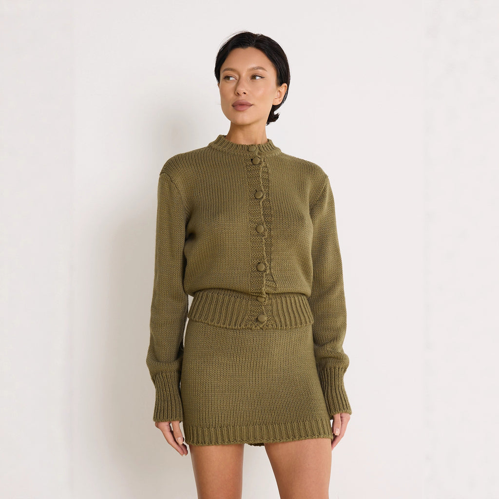 Knitted Short Sleeve High Waist Cropped Sweater Jacket &amp; Knit Skirt Set for Women